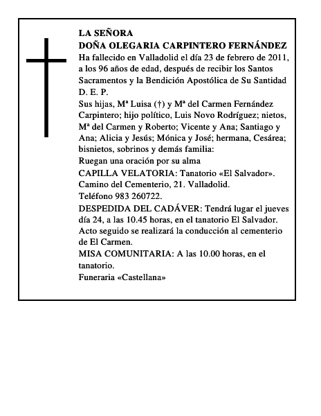 Doña Olegaria Carpintero Fernández