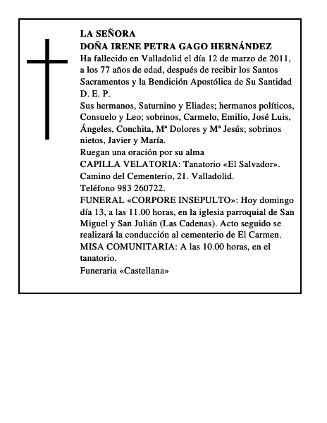 Doña Irene Petra Gago Hernández