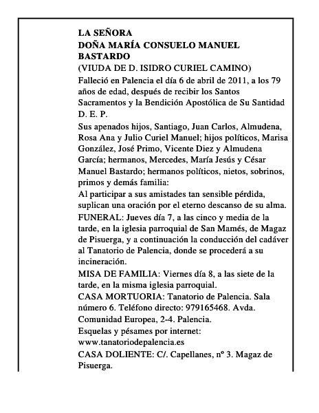 Doña María Consuelo Manuel Bastardo