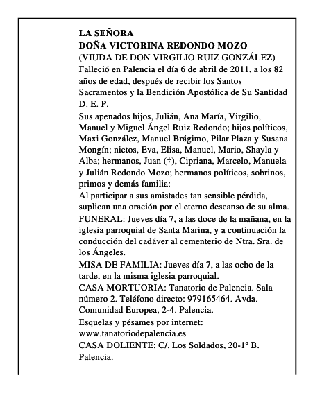 Doña Victorina Redondo Mozo