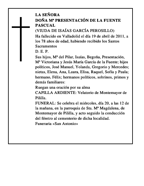Doña Mª Presentación de la Fuente Pascual