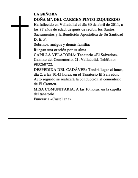 Doña Mª. del Carmen Pinto Izquierdo