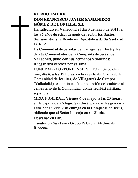 Don Francisco Javier Samaniego Gómez de Bonilla, S.J.