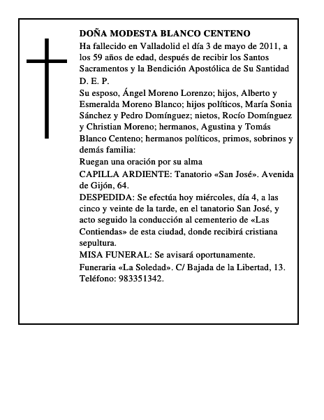 Doña Modesta Blanco Centeno