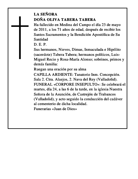 Doña Oliva Tabera Tabera