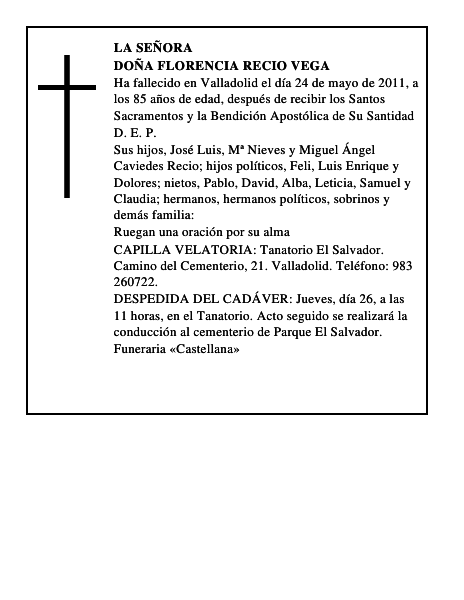 Doña Florencia Recio Vega