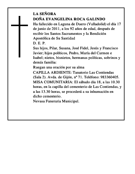 Doña Evangelina Roca Galindo