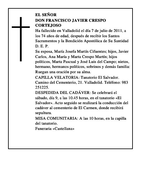 Don Francisco Javier Crespo Cortejoso