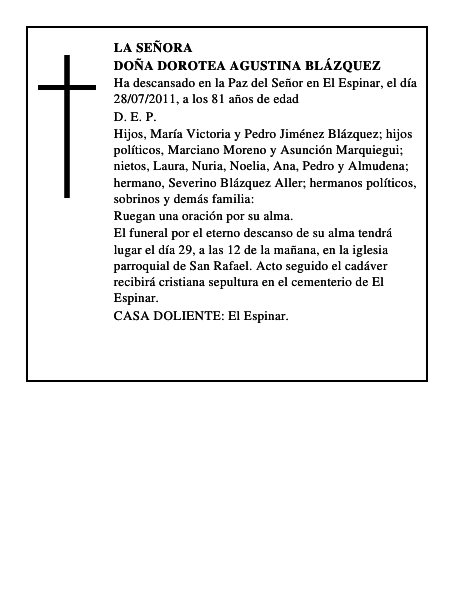 Doña Dorotea Agustina Blázquez