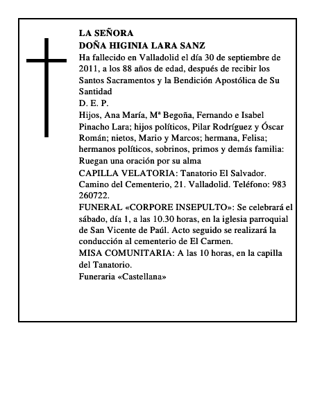 Doña Higinia Lara Sanz