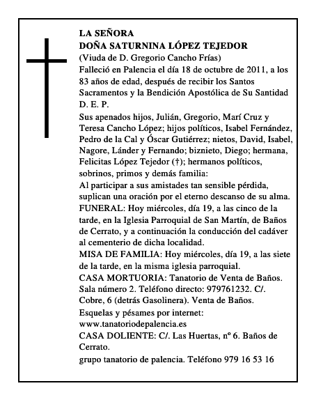 Doña Saturnina López Tejedor