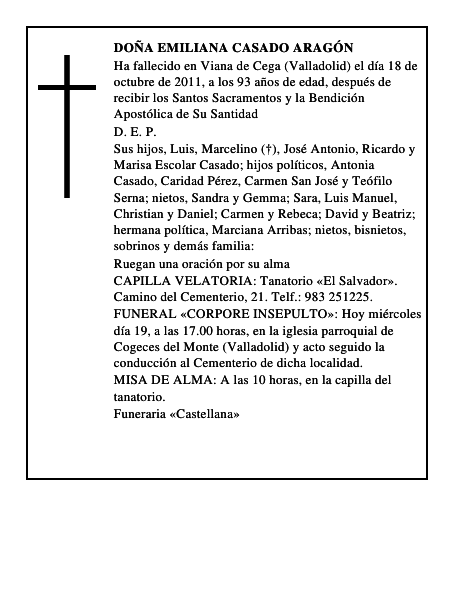 Doña Emiliana Casado Aragón