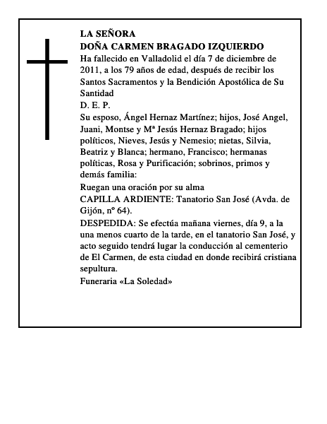 Doña Carmen Bragado Izquierdo