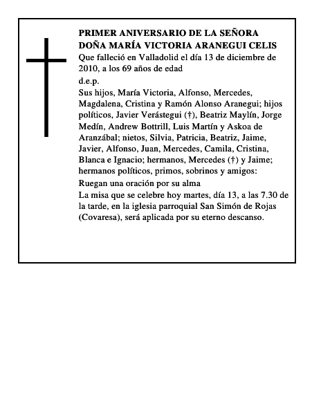 Doña María Victoria Aranegui Celis