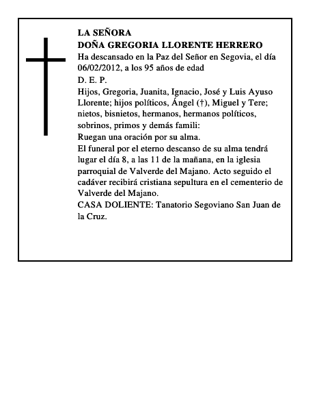 Doña Gregoria Llorente Herrero