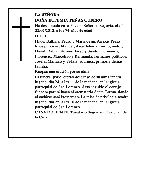 Doña Eufemia Peñas Cubero