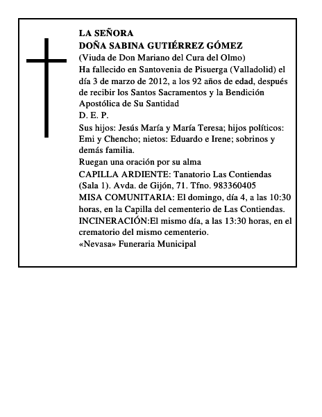 Doña Sabina Gutiérrez Gómez