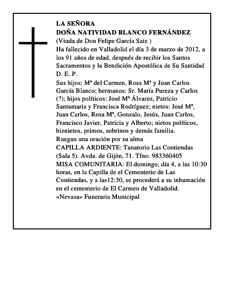 Doña Natividad Blanco Fernández