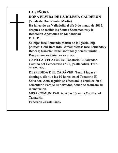 Doña Elvira de la Iglesia Calderón