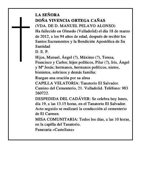 Doña Vivencia Ortega Cañas