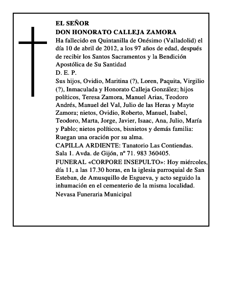 Don Honorato Calleja Zamora