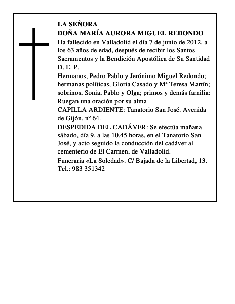 Doña María Aurora Miguel Redondo