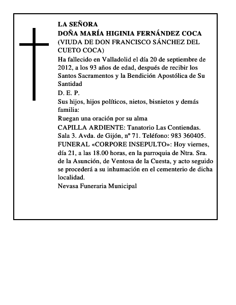 Doña María Higinia Fernández Coca