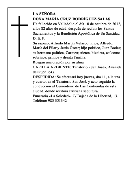 Doña María Cruz Rodríguez Salas