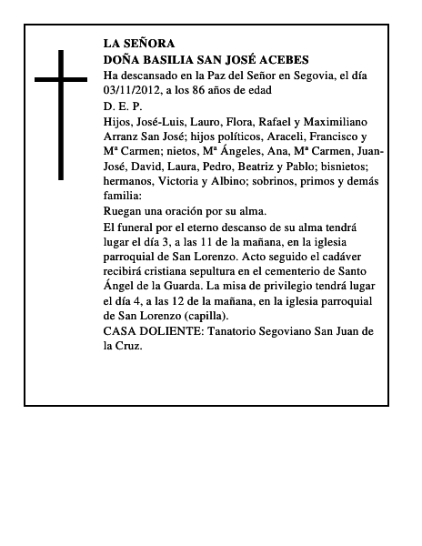 Doña Basilia San José Acebes
