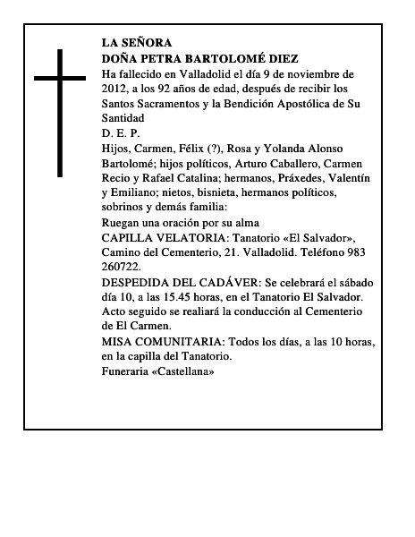 Doña Petra Bartolomé Diez