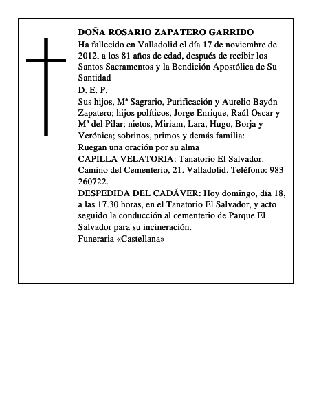 Doña Rosario Zapatero Garrido