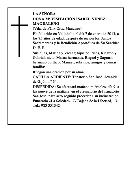 Doña Mª Visitación Isabel Núñez Magdaleno