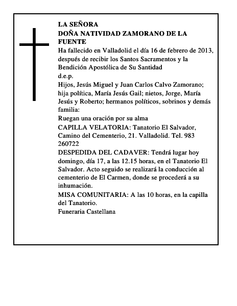 Doña Natividad Zamorano de la Fuente