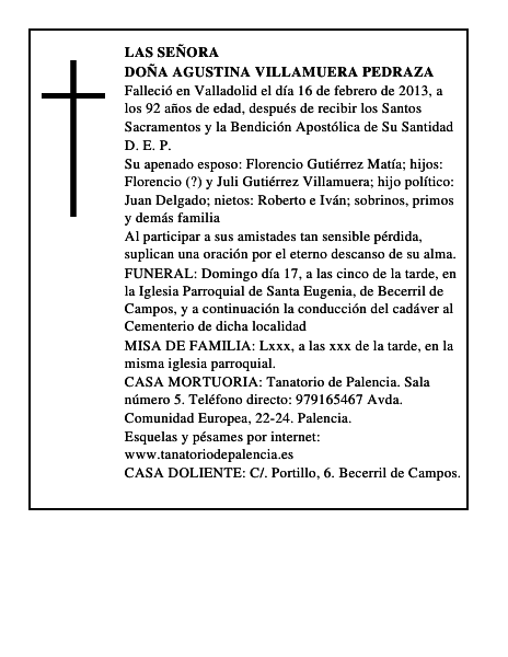 Doña Agustina Villamuera Pedraza