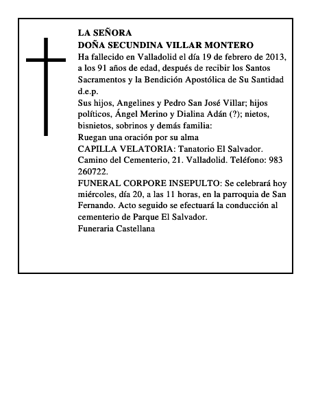 Doña Secundina Villar Montero