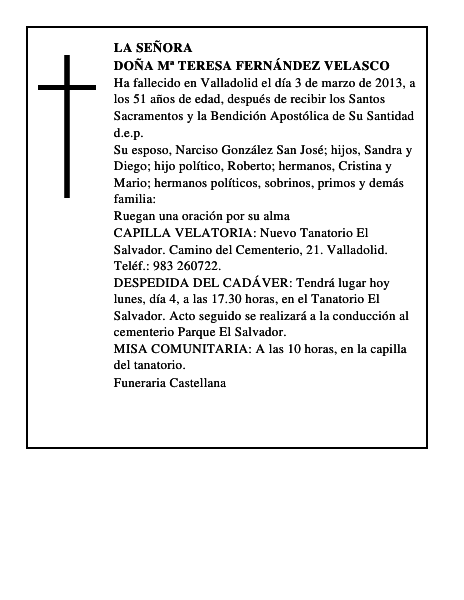 Doña Mª Teresa Fernández Velasco