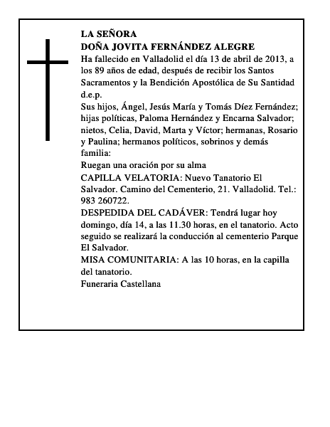 Doña Jovita Fernández Alegre