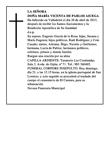 Doña María Vicenta de Pablos Aicega