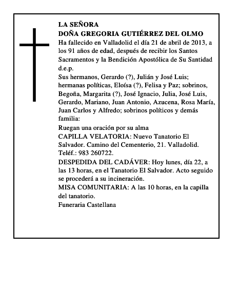 Doña Gregoria Gutiérrez del Olmo