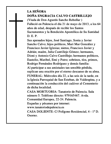 Doña Engracia Calvo Castrillejo