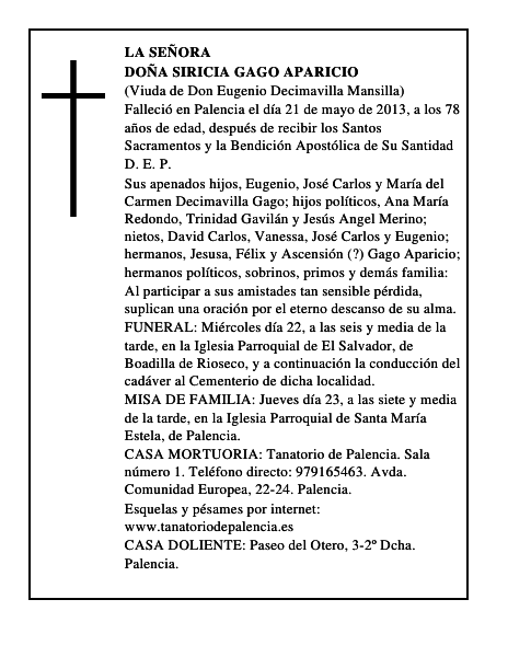 Doña Siricia Gago Aparicio