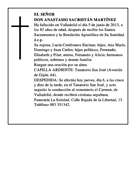 Don Anastasio Sacristán Martínez