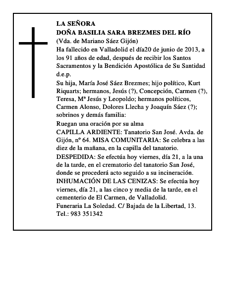 Doña Basilia Sara Brezmes del Río
