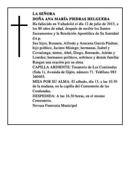 Doña Ana María Piedras Helguera