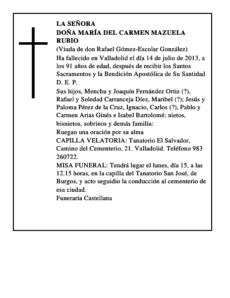 Doña María del Carmen Mazuela Rubio
