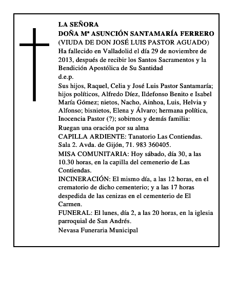 Doña Mª Asunción Santamaría Ferrero