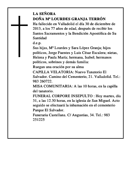 Doña Mª Lourdes Granja Terrón