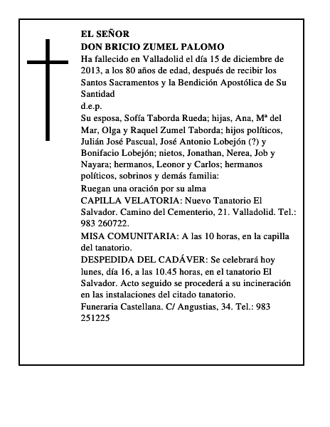 Don Bricio Zumel Palomo