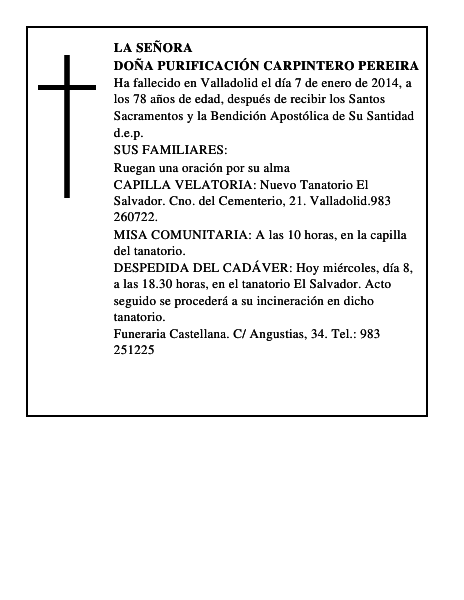 Doña Purificación Carpintero Pereira