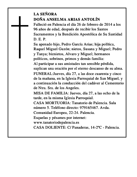 Doña Anselma Arias Antolín